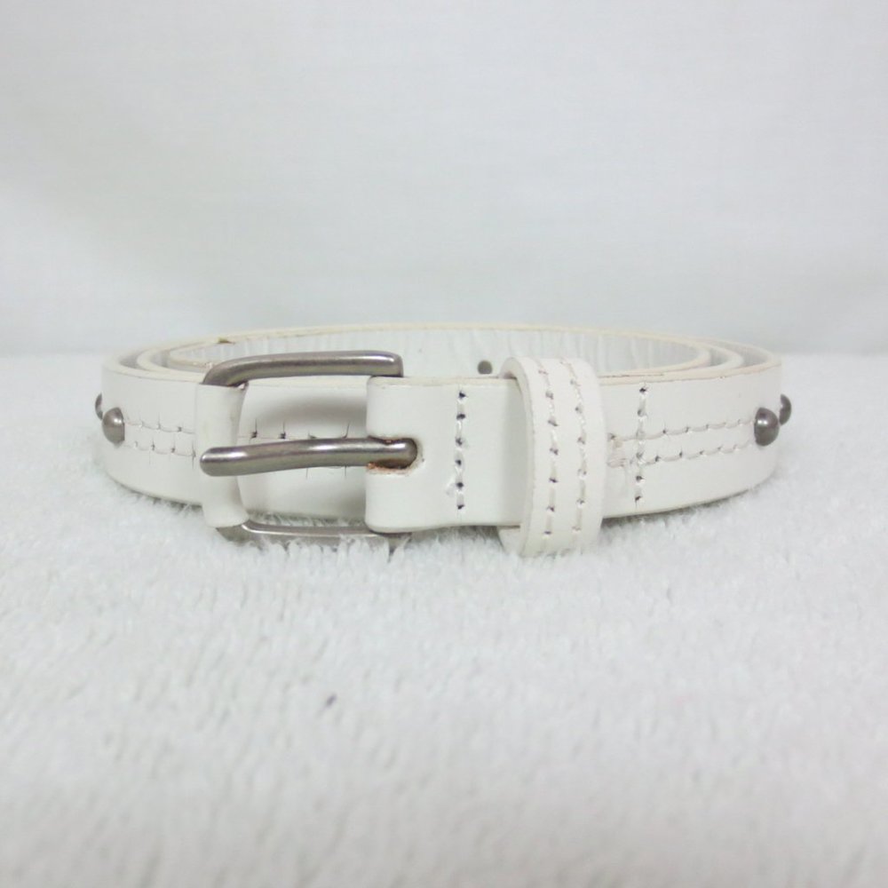 Private Label Belt White Leather Skinny Silver Tone Studded 90s Vntg Size M to L